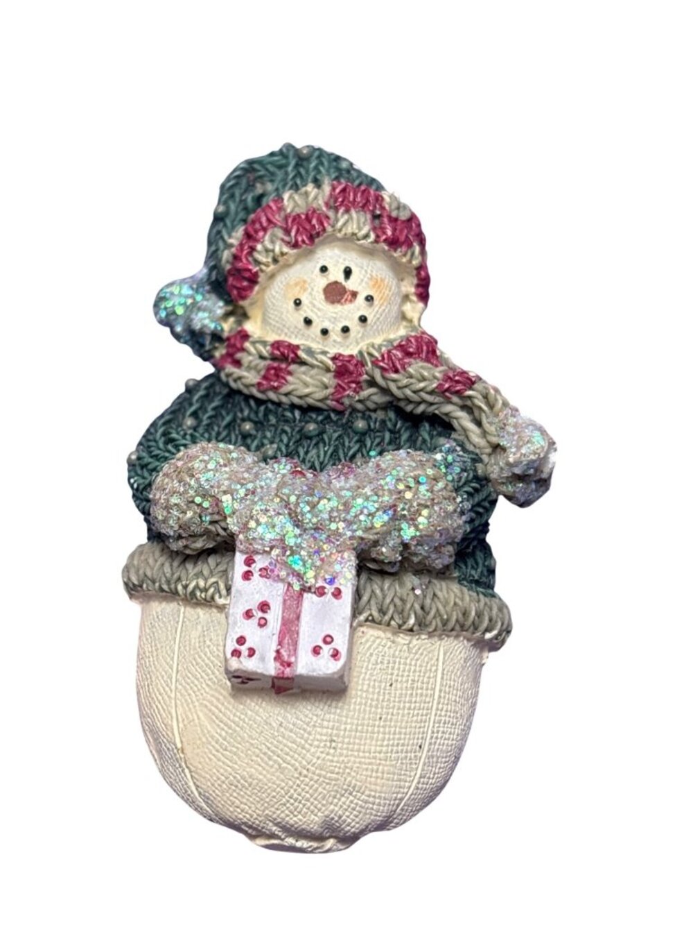 Vintage Resin Snowman Brooch Pin Glitter C Clasp 2.5 inches